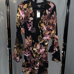 City Chic Floral Midi Dress - Black and Pink